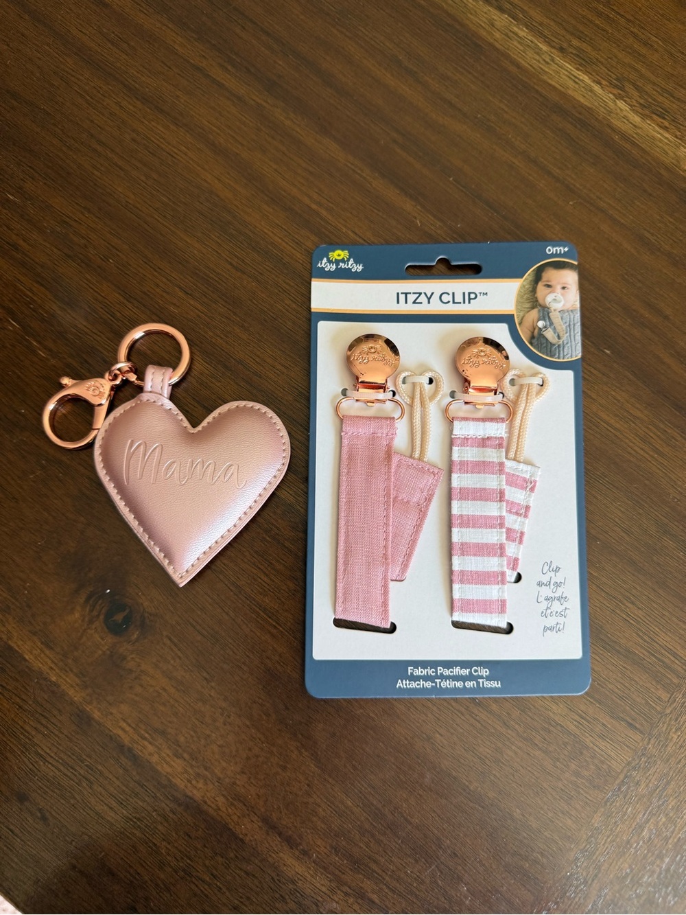 Itzy Ritzy Fabric Pacifier Clips Set and Mama keychain - Pink